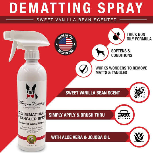 Warren London Dog Mat Remover Combo | Detangling Spray 16oz & Rake Brush | Tackles Tangles, Knots & Mats | 16oz Aloe & Jojoba Spray + Grooming Rake | $40 Value – Only $29.99