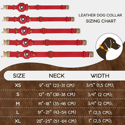 AirTag Dog Collar - Genuine Leather Dog Collar with Apple AirTag Holder and Metal Buckle - Smart GPS Tracking Pet Collars (Red, S, 12"-15" Neck Fit)