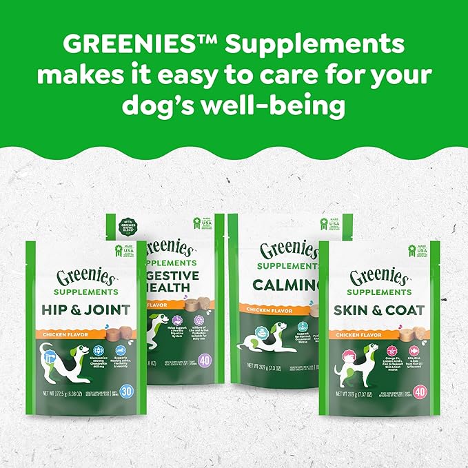 Greenies Supplements Digestive Health Probiotics for Dogs, Dog Probiotic Supplements, Chicken Flavor, 15.6 oz. Pouch of 80 Count