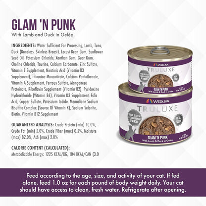 Weruva Truluxe Cat Food, Glam 'N Punk with Lamb & Duck in Gelée, 3oz Can (Pack of 24)
