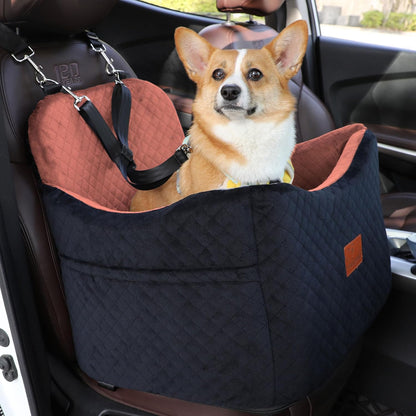 Dog Car Seat for Small/Medium Dogs,Pet Booster Seat with Harness,Memory Foam and Velvet,Safety Comfy Car Travel Pets Carrier,Interior Elevate,Washable and Detachable,Storage Pocket.(H-Black/Brown) - Pawvie