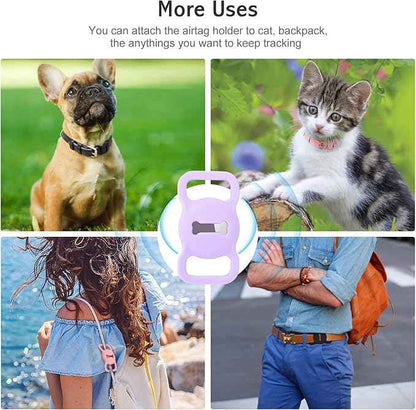 Airtag Leather Dog Collar for Small Medium Large Dog Adjustable Soft Padded Air Tag Puppy Collar Heavy Duty Metal Buckle Collar with Anti-Lost Airtag Holder Protective Case,S,Purple
