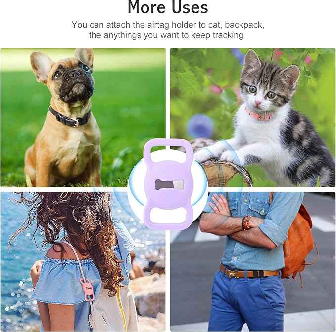 Airtag Leather Dog Collar for Small Medium Large Dog Adjustable Soft Padded Air Tag Puppy Collar Heavy Duty Metal Buckle Collar with Anti-Lost Airtag Holder Protective Case,M,Purple