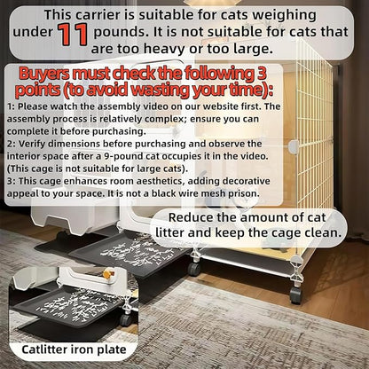 Indoor cat cage with Litter Box, Complimentary Cat Bed, Bow,lcat House with Wheels Outdoor,Large cat Villa Playpen, Small Animal Dog Kennel cat enclosures (42″(L) x18.2″(W) x32.4″(H))