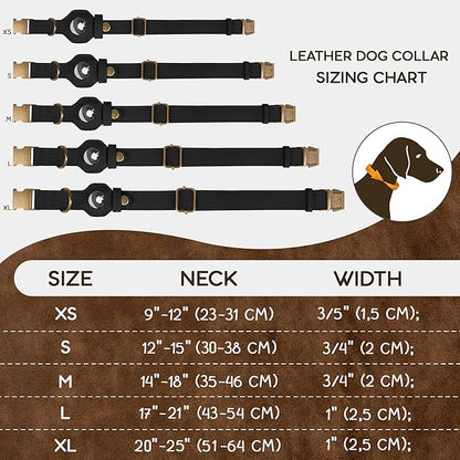 AirTag Dog Collar - Genuine Leather Dog Collar with Apple AirTag Holder and Metal Buckle - Smart GPS Tracking Pet Collars (Black, S, 12"-15" Neck Fit)