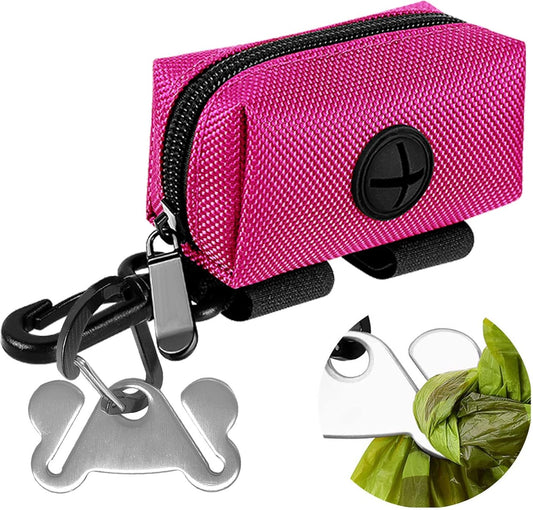 Dog Waste Bag Dispenser Pet Poop Bags Holder for Doggie Waste Bags Dispensers Soft Fabric Zipper Small Doggy Puppy Pouch for Leash Accessory Attachment with Carrier,Pink