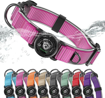 WhoseID Premium AirTag Dog Collar - Air Tag Small Dog Collar | Fur-Safe Magnetic Buckle | IPX8 Waterproof Reflective Dog Collar with AirTag Holder