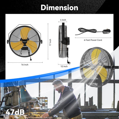 2600 CFM 14 inch Outdoor High Velocity Wall Mounted Fan, 3-Speed Metal Fans with IP44 Enclosure Motor, Industrial Grade Weatherproof Wall Fan for Patio, Greenhouse, Garage, and Gazebo