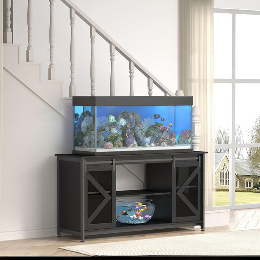 55-75 Gallon Aquarium Stand Heavy Duty Steel Frame, Fish Tank Cabinet with Accessories Storage for Reptile Terrarium & Turtle Tank - 1000lbs Capacity (Black)