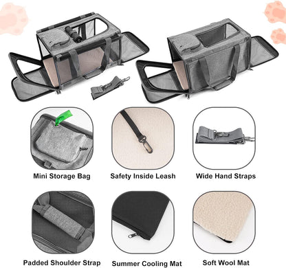 Pet Carrier for Large Cats, Soft-Sided Cat Carrier for Medium Big Cats and Puppy up to 20lbs, Washable Dog Carrier Privacy Protection for Home Outdoor Travel - Pawvie