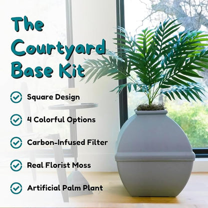 Good Pet Stuff Hidden Litter Box Planter, Decorative Cat Litter Enclosure with Carbon Filter, Artificial Plant, Easy Clean, Indoor Design, Courtyard Square Style, Base Kit, Stone Gray