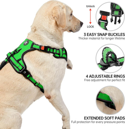 NESTROAD Dog Harness, Adjustable Oxford Harness with Leash, Reflective No-Choke Pet Vest with Easy Control Handle (M, Fluorescent Green)