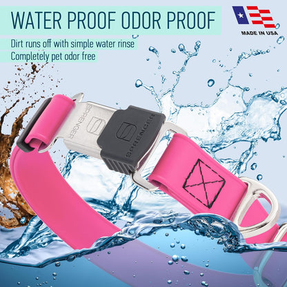 Dogline Biothane Waterproof Dog Collar with Herm Sprenger Stainless Steel Quick Release Buckle – Heavy Duty Tactical Durable Collar for Dogs – Comfortable and Safe Pet Collar, W 1" L 15-25", Pink