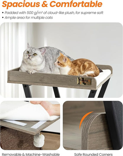 Modern Wood Cat Tree Tower for Indoor Cats Large Adult - 67 Inch Tall Multi-Level Heavy Duty Cat Condo Trees Furniture with Caves Perch Bed Scratching Board - XL Big Sturdy Wooden Kitty House