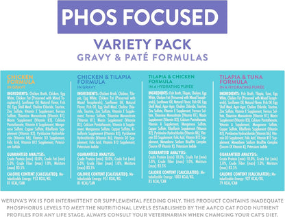 Weruva Wx Phos Focused, Pate & Gravy Formulas Variety Pack, 3oz Can (Pack of 12)