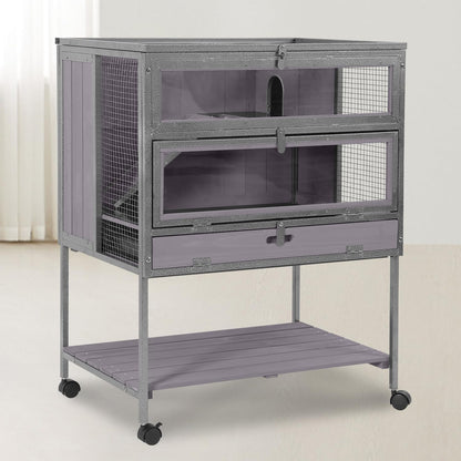 GUTINNEEN Guinea Pig Cage for Small Animals, Hamster Cage with Metal Iron Frame & Chew-Proof Aluminum Edges, 2-Story Small Animal Cage with Leak-Proof Tray, Hideout, and Storage Shelf, Black