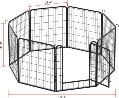 Dog Playpen, Outdoor Dog Fence, 8 Panels, 32" H Dog Pen for Medium/Small Dogs, Heavy Duty Metal Pet Fence with Gate, Portable Dog Fence for RV Camping and Yard (Black)