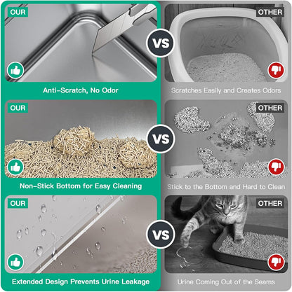 Tripamin XXL Stainless Steel Litter Box with High Sides 28"x20.5"x14" Extra Large Metal Litter Box for Big Cats&Multiple cat, Jumbo Top Entry Litter Pan with lid (White, XXX-Large)