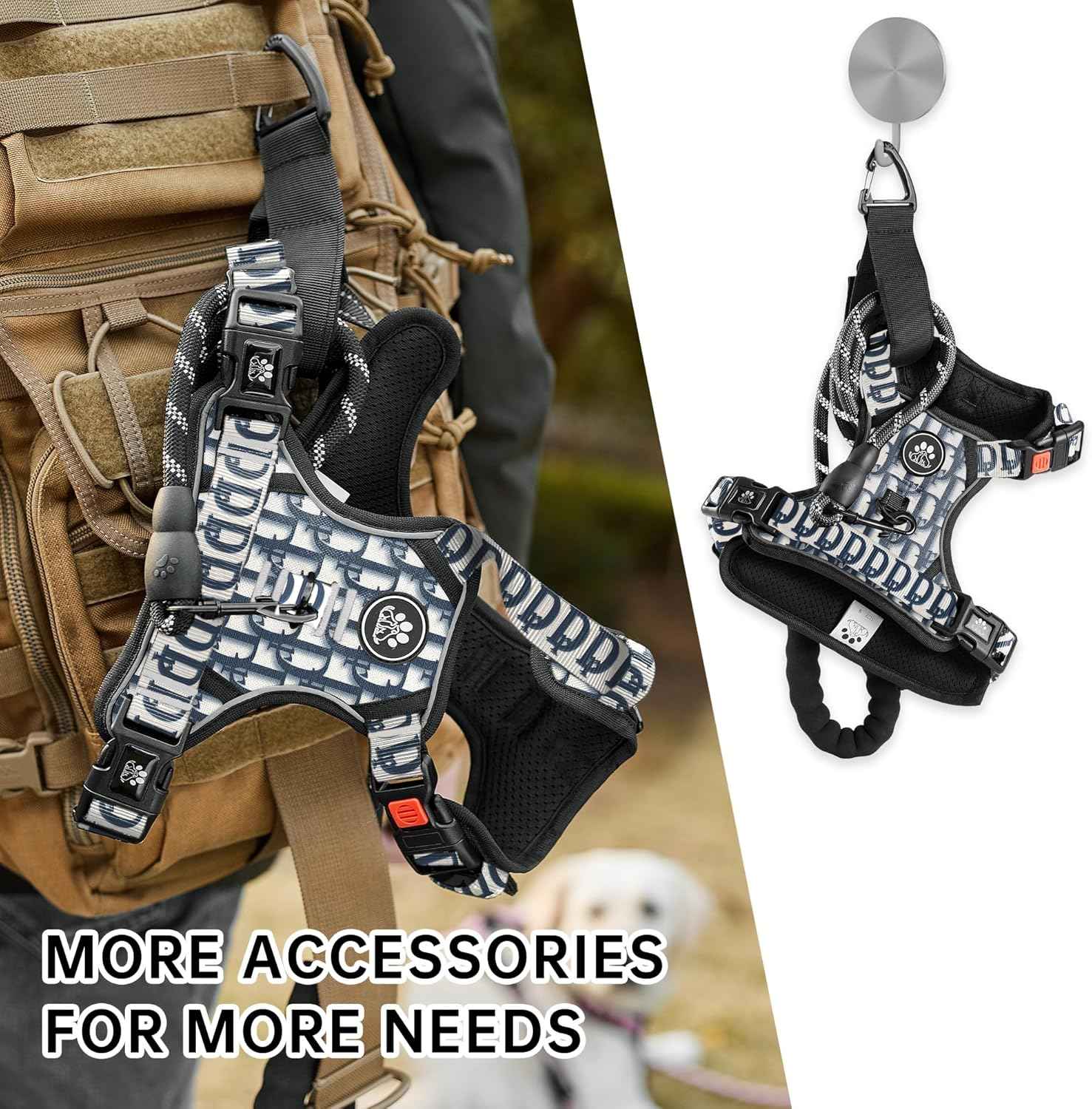 NESTROAD No Pull Dog Harness,Adjustable Oxford Dog Vest Harness with Leash,Reflective No-Choke Pet Harness with Easy Control Soft Handle for Small Dogs(Small,Vintage Blue)
