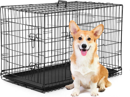 BestPet | Dog Crate | 30" | Black | Foldable Metal Kennel with Double Doors, Secure Slide-Bolt Latches, Leakproof Tray | Portable Dog Cage for Small Breeds | for Travel, Indoor & Outdoor Use