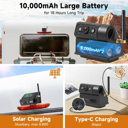 Magnetic Solar Wireless Backup Camera with 5” HD Monitor No Wiring Rechargeable Battery IP68 IR Night Vision Rearview Camera System for Car RV Truck 5th Wheels Skid Steer Horse Trailer Hitch Camera