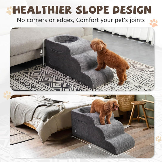 Dog Stairs, Dog Stairs for Small Dogs, 3-Step Pet Stairs, Dog Steps for Bed, Dog ramp, pet Stairs for high beds, Old Dog pet Steps, Non-Slip Pet Step Indoor, Grey