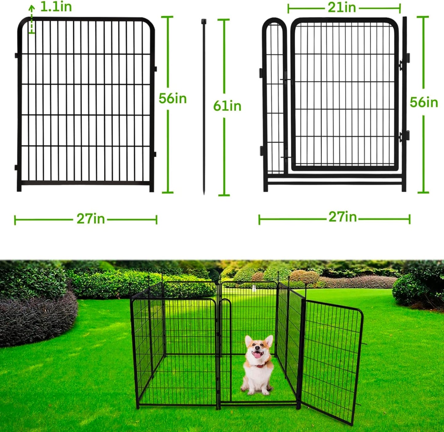 Tall Garden Fences and Borders for Dogs, 4.6ft High Dog Fence, 10 Panels Total 22.1Ft Long, Gate 21 inches Wide with Low Sills, Animal Barrier Fence, Metal Fence Panels, Flower Bed Fencing