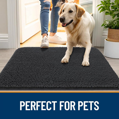 OLANLY Dog Door Mat for Muddy Paws 47x32, Absorbs Moisture and Dirt, Absorbent Non-Slip Washable Doormat, Quick Dry Chenille Mud Mat for Dogs, Entry Indoor Entryway Carpet for Inside Floor, Dark Grey