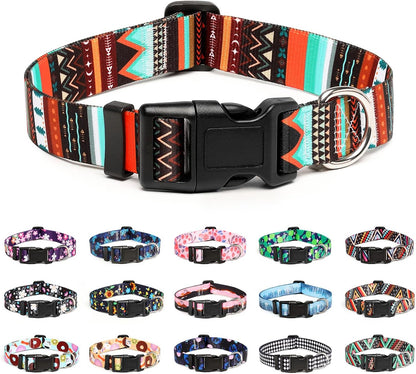 Mercano Adjustable Dog Collar - Special Design Patterns, Soft Nylon Comfortable Durable Pet Collar for Small Medium Large Dogs (S, Tribal Green)