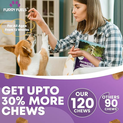 Dog Probiotics for Digestive Health - 120 Dog Chews - Probiotics for Dogs - Dog Probiotics for Yeast, Itchy Skin and Itchy Ears, Yeast Infection Treatment for Dogs - Flora Balance, Immune Support