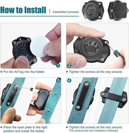 AirTag Dog Collar Holder, 100% Waterproof Air Tag Mount, Compatible with Apple Air Tag for Dogs & Cat Collars, Ultra-Durable Dog Collar AirTag Holder - Fits All Width Collars (4 Pack)