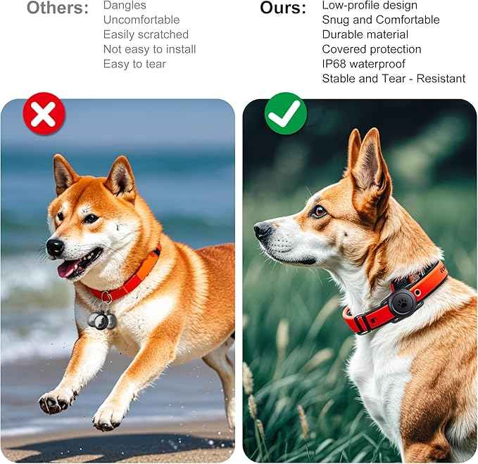 for AirTag Dog Collar Holder 2 Pack Dog Collar with AirTag Holder Waterproof AirTag Holder for Dog Collar, Secure Silicone Case for Apple AirTag 1 & 2, Lightweight Anti-Lost Pet Tracker Mount
