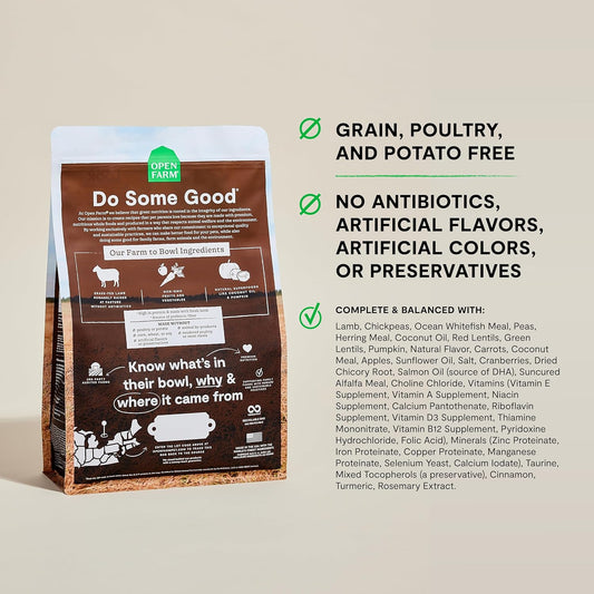 Open Farm, Grain-Free Dry Dog Food, Complete & Balanced Kibble, Sustainably & Ethically Sourced Ingredients, Non-GMO Veggies & Superfoods Support Overall Health, Pasture Raised Lamb Recipe, 11lb Bag
