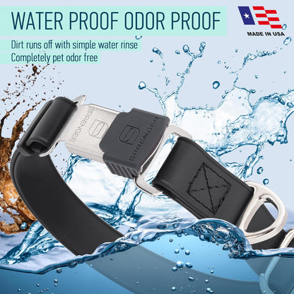Dogline Biothane Waterproof Dog Collar with Herm Sprenger Stainless Steel Quick Release Buckle – Heavy Duty Tactical Durable Collar for Dogs – Comfortable and Safe Pet Collar, W 1" L 15-25", Black