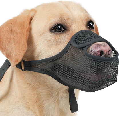 LUCKYPAW Dog Muzzle for Large Medium Small Dogs, Patented Mesh Muzzle to Prevent Biting Chewing Eating, Soft Mouth Guard with Front Opening Design for Drinking Panting (Black, XXL)