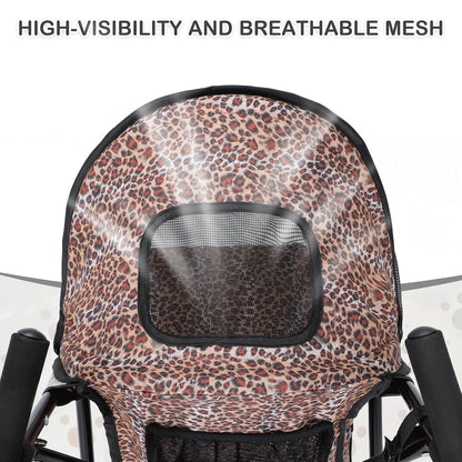 MoNiBloom 4 Wheels Pet Stroller, Easy-Fold Umbrella Shaped Dog Cat Jogger Stroller w/Storage Bag & Visible Mesh for Small/Medium Dogs Cats Leopard Print - Pawvie
