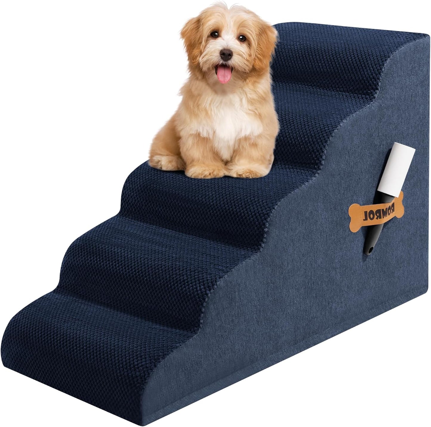 Dog Stairs, Romrol Dog Steps Ramp for High Bed and Couch, Dogs Ramp with Durable Non-Slip Waterproof Fabric Cover, Pet Stairs for Small Dogs and Cats or Pets Joints, 4-TiersNay - Pawvie