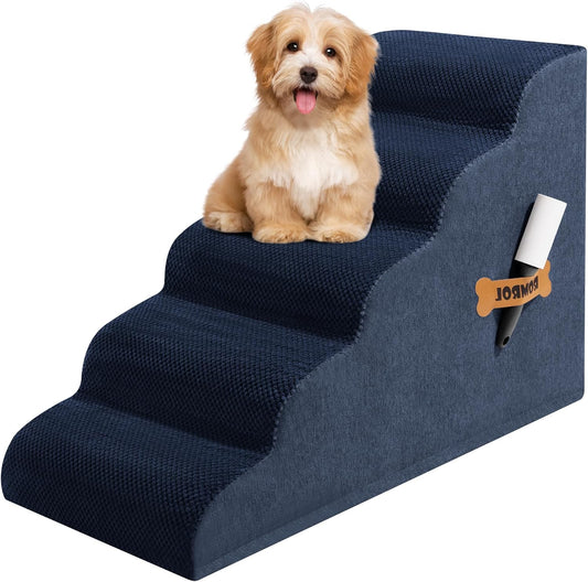 Dog Stairs, Romrol Dog Steps Ramp for High Bed and Couch, Dogs Ramp with Durable Non-Slip Waterproof Fabric Cover, Pet Stairs for Small Dogs and Cats or Pets Joints, 4-TiersNay - Pawvie
