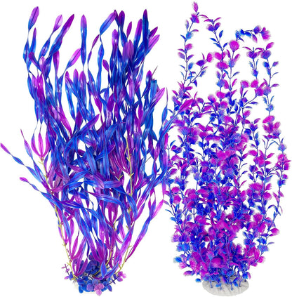 Hamiledyi Tall Aquarium Plants 23 Inches - Fish Tank Decorations, Artificial Green Water Plants Grass Cluster, Soft Plastic Fake Decor 2PCS（Purple Style C）