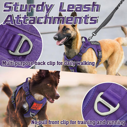 rabbitgoo Tactical Dog Harness for Large Dogs, No Pull Military Service Vest with Handle & Molle, Easy Control for Training Walking, Adjustable Reflective Straps, Purple, L