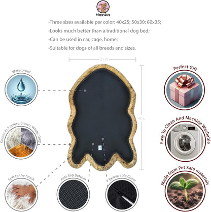 IHAPPYDOG Luxury Faux Fur Orthopedic Dog Bed, Memory Foam Dog Bed for Small, Medium, Large and XL Pets, Fluffy Pet Bed with Waterproof and Washable Cover (Brown, 40"x25")