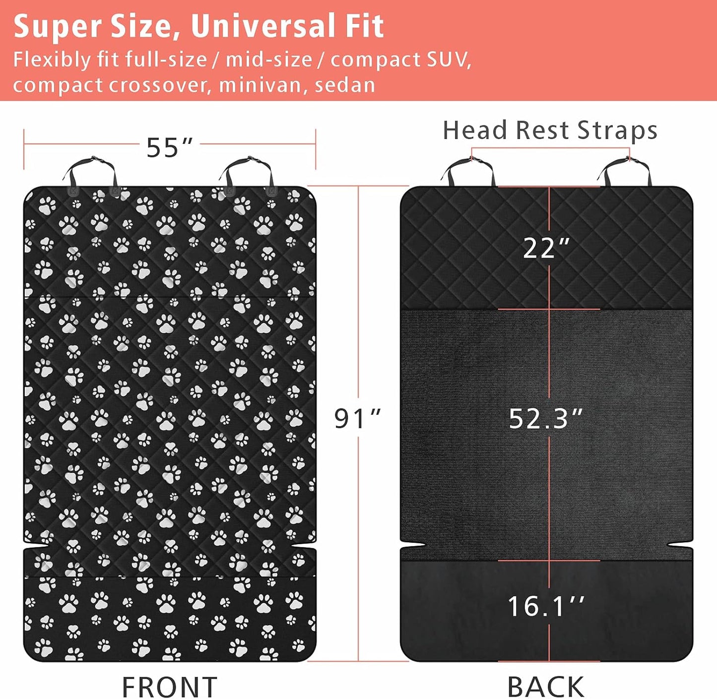 F-color SUV Cargo Liner for Dogs, Water Resistant Pet Cargo Cover Dog Seat Cover Mat for SUVs Sedans Vans with Bumper Flap Protector, Non-Slip, Large Size Universal Fit, Paw Print - Pawvie