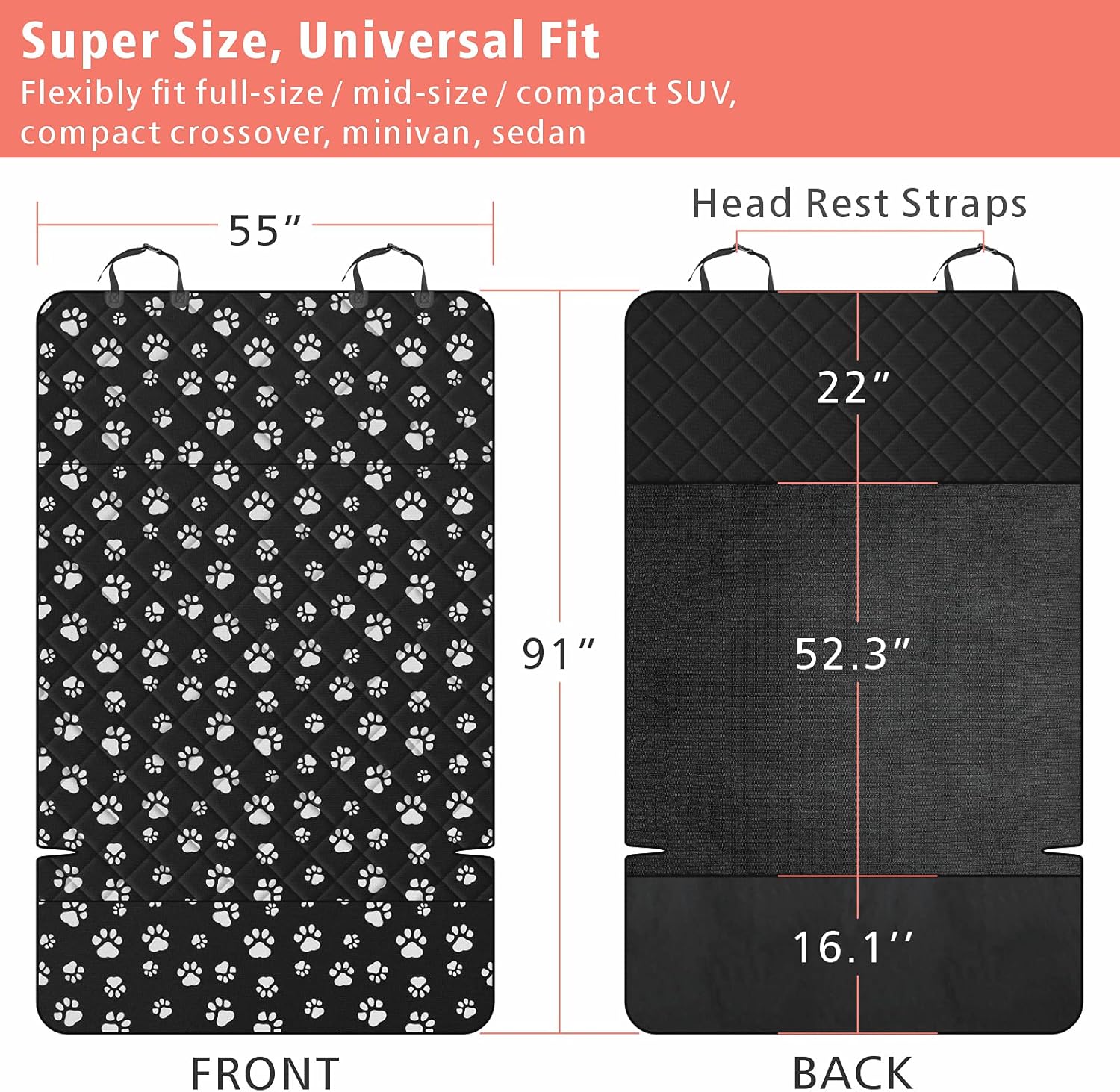 F-color SUV Cargo Liner for Dogs, Water Resistant Pet Cargo Cover Dog Seat Cover Mat for SUVs Sedans Vans with Bumper Flap Protector, Non-Slip, Large Size Universal Fit, Paw Print - Pawvie