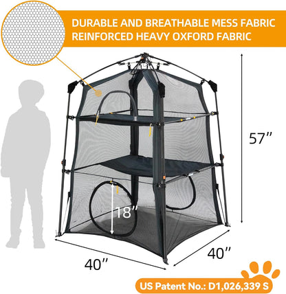 X-Large Catio Outdoor Cat Enclosure and Cat Tower Tent for Indoors and Outdoor,3 Tier Spacious Cat Tent,Portable and Foldable Catio,Two Doors Design can Assemble More Shapes (Patented)