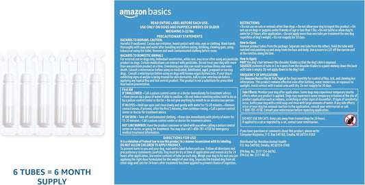 Amazon Basics Flea and Tick Topical Treatment for Medium Dogs (23-44 Pounds), 6 Count (Previously Solimo)