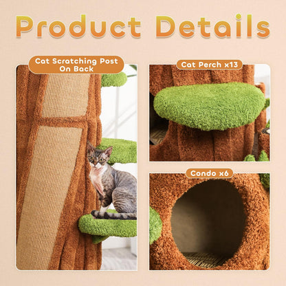 90.5'' Luxury Cat Tree with Scratching Pad, Wooden Cat Tower for Indoor Cats, Large Climber Tower, Tall Kitty Furniture, Multi-Level Condo for Multi-Cat Families