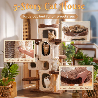70'' Luxury Heavy Duty Cat Tree for Indoor Cats Adults,Treehouse Theme Large Cat Tower for Home Decoration,Multi-Level Modern Maine Coon Condo with 3*Wood Scratching Post,Perch,Huge House for Multicat