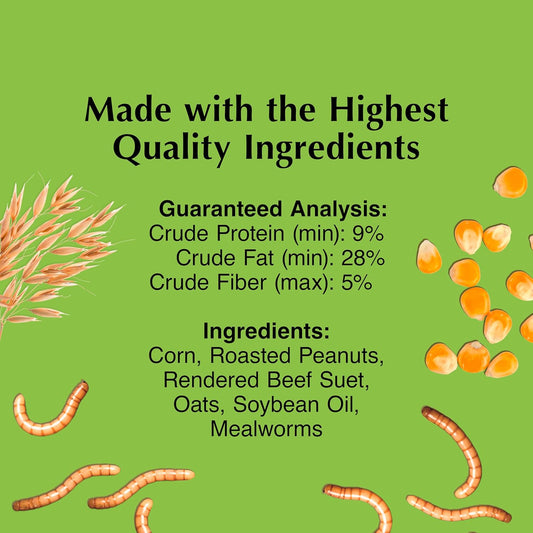 C&S Mealworm Delight No Melt Suet Dough, Suet Cakes for Wild Birds, 11.75 Ounces, Pack of 8