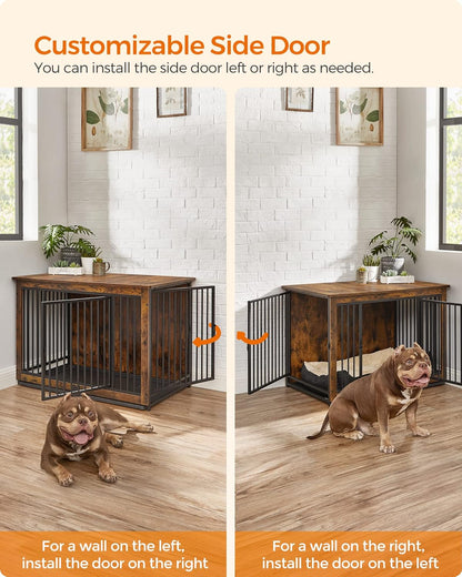 Feandrea Dog Crate Furniture, 38 Inches Dog Kennel for Dogs up to 70 lb, with Removable Tray, Heavy-Duty Dog Cage End Table, Double Doors Dog House, Rustic Brown UPFC013X01