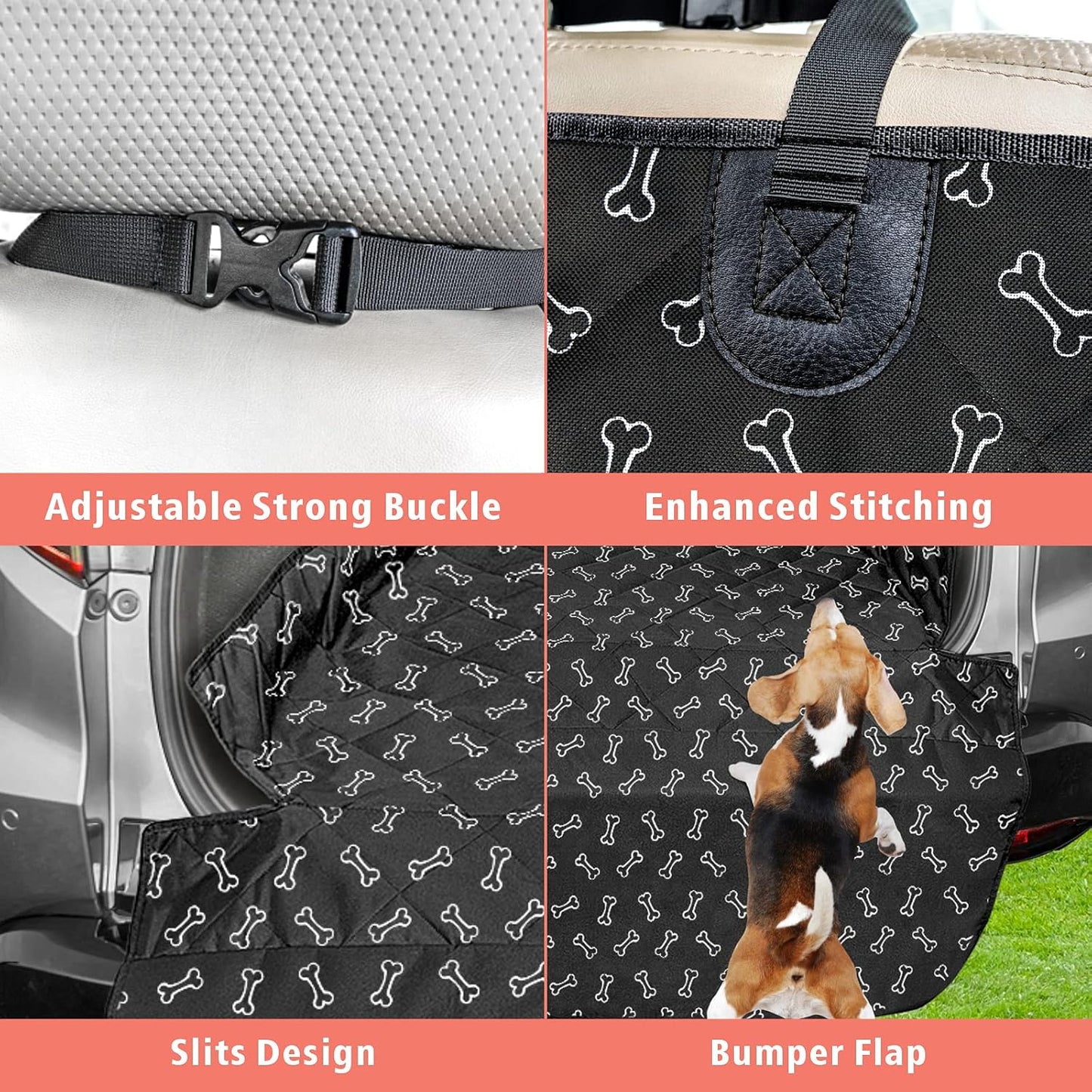 F-color SUV Cargo Liner for Dogs, Water Resistant Pet Cargo Cover Dog Seat Cover Mat for SUVs Sedans Vans with Bumper Flap Protector, Non-Slip, Large Size Universal Fit, Bone - Pawvie